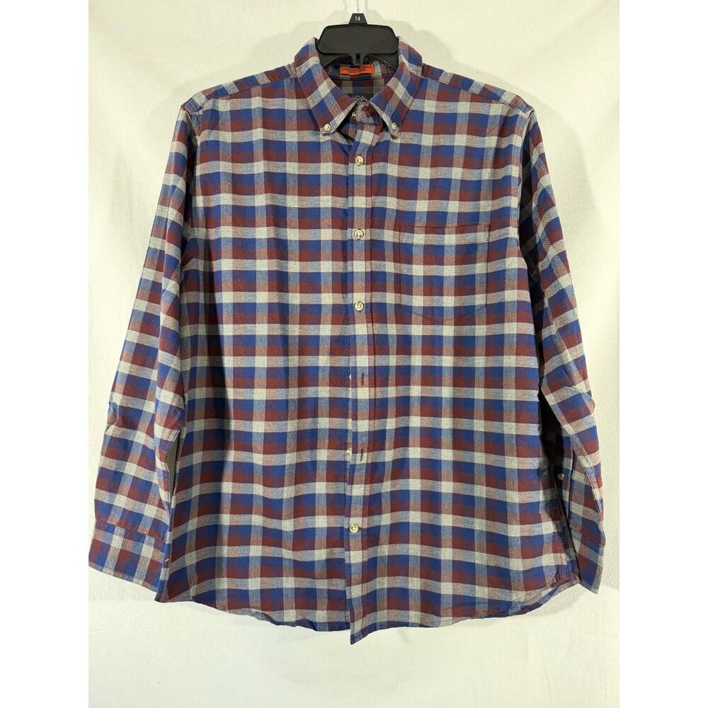 St. John's Bay Performance Men's L Red Blue Plaid Long Sleeve Button Up Shirt